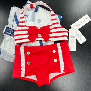 Janie and Jack Red and White Striped Swimsuit